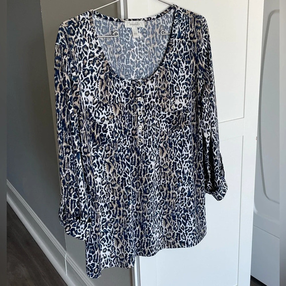 Dress Barn Leopard Animal Print 3/4 Sleeve Stretchy Blouse Women’s Large - Picture 12 of 12